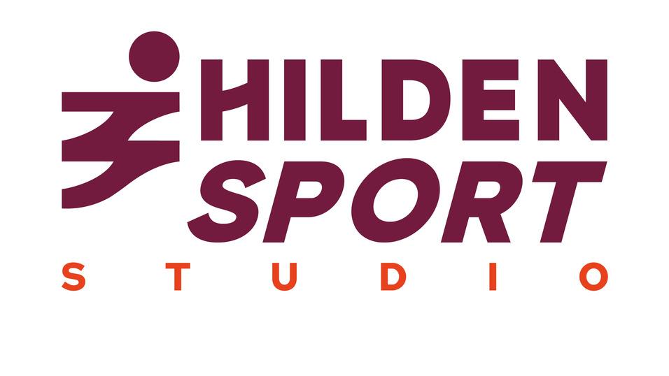 Logo des Hilden Sport Studios mit stilisierter Sportfigur und Schriftzug in lila und orange.